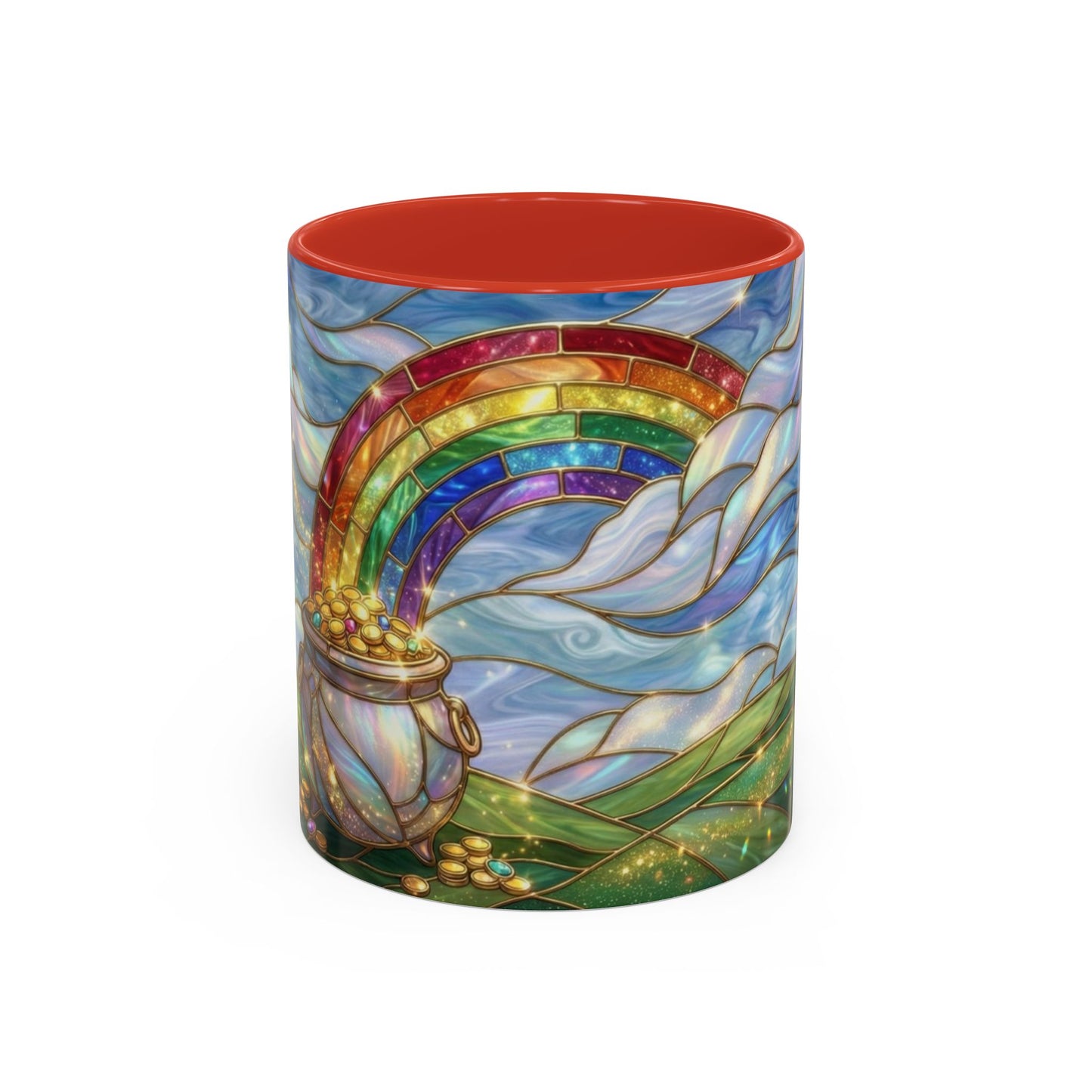 Stained Glass Rainbow Mug, Pot Of Gold Coffee Cup, St Patricks Day Gift, Whimsical Magical Art Mug, Lucky Irish Leprechaun Treasure