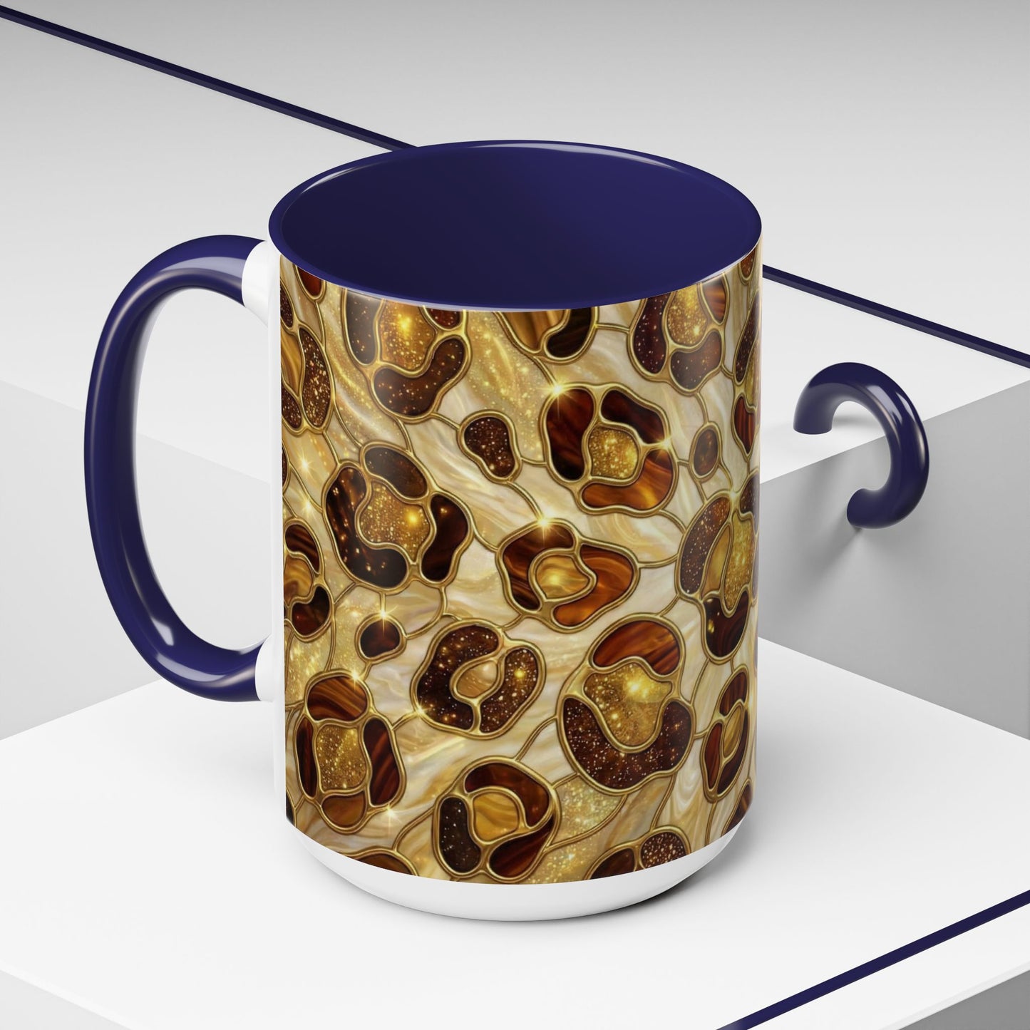Stained Glass Leopard Print Mug, Gold Cheetah Coffee Cup, Luxury Animal Print Gift, Glam Mosaic Tea Mug, Trendy Desk Decor For Her Gifts