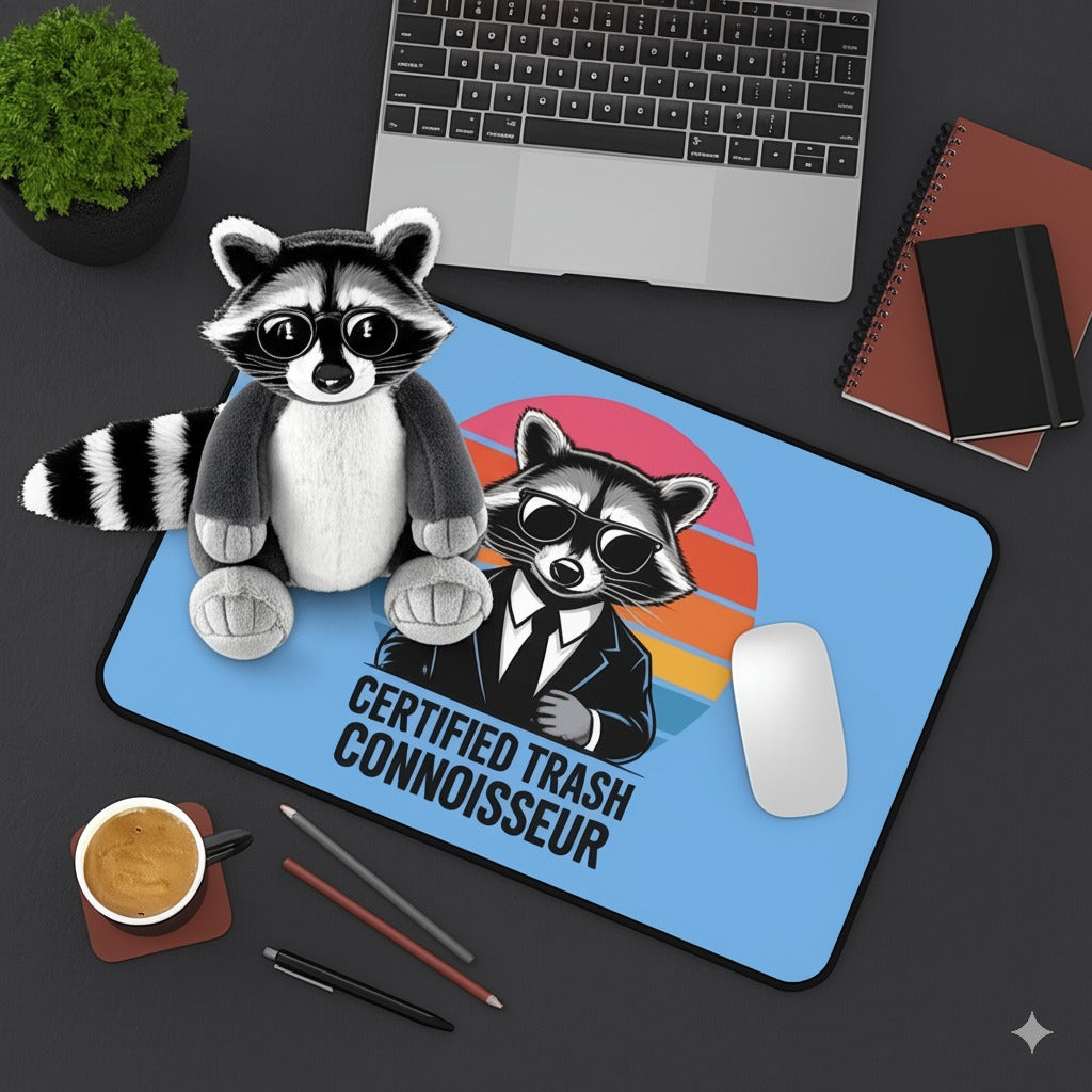 Desk Mat with Raccoon Certified Trash Connoisseur Design Trash Panda Mouse Pad Raccoon Decor