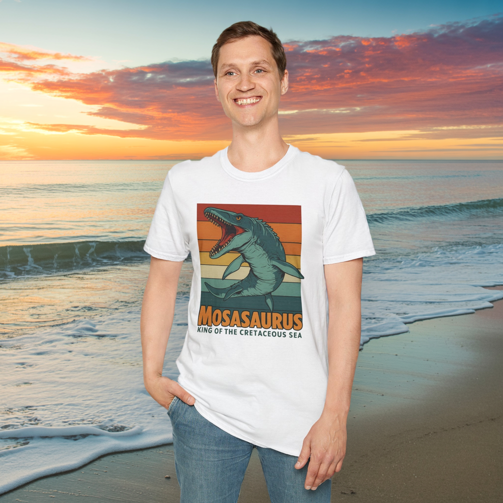 Retro Mosasaurus T-Shirt - Cretaceous Sea Monster Graphic Tee, Dinosaur Lover Gift, Paleontology Birthday, Soft Unisex Jurassic Cotton