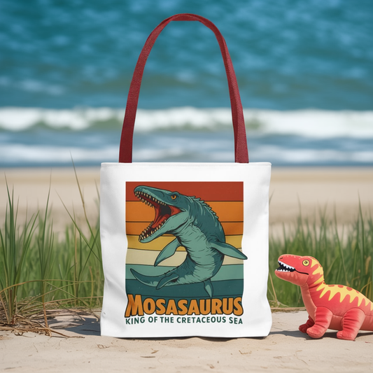Retro Mosasaurus Tote Bag - Vintage Ocean Dinosaur Shopper - Eco Canvas Beach Book Bag - Gift for Dino and Sea Lovers Marine Bag
