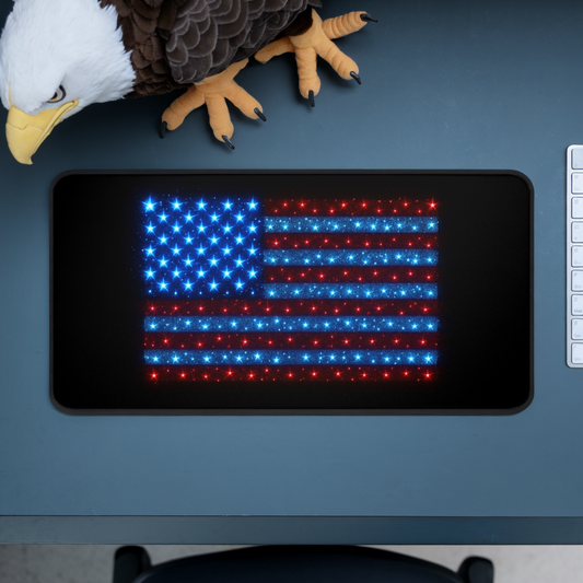 Bioluminescent USA Flag Desk Mat | Neon Patriotic Mouse Pad - XL Desk Mat Aesthetic for Home Office, Veteran and 4th of July Gift