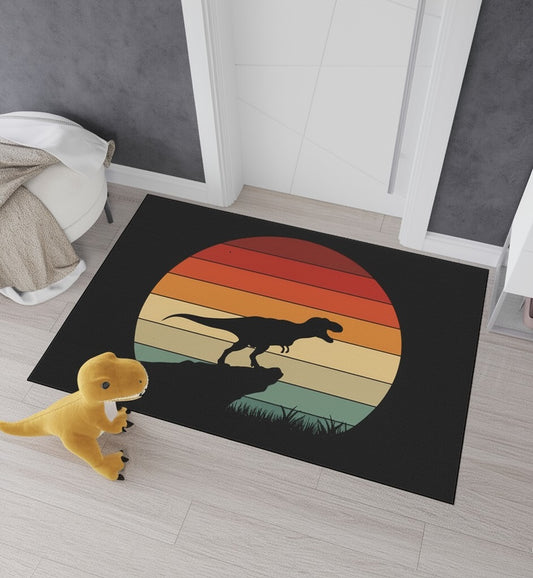 Retro T-Rex Sunset Floor Mat | Heavy Duty Playroom Rug - Non-Slip Dinosaur Entrance Mat for Kids Room, Home, Nursery Decor