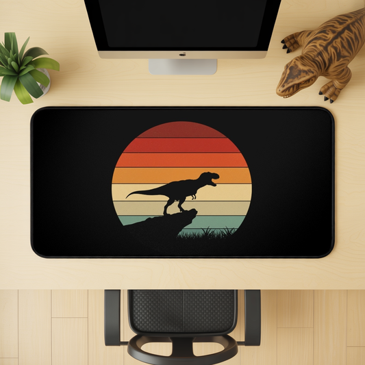 Retro T-Rex Sunset Desk Mat XL | Dinosaur Gaming and Office Mouse Pad - Non‑Slip Rug for Home, Kids, Paleontology Gift