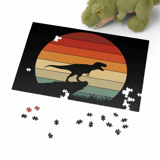 Retro Dinosaur Sunset Jigsaw Puzzle - 252-2000 pc Vintage Dino Wall Art Puzzle Gift for Adults and Kids - Unique Jurassic Game