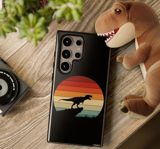 Retro Sunset Dinosaur Samsung Case | T-Rex Silhouette Vintage Gradient Cover for Galaxy S25/S24/S23 Series Dinosaur Phone Case