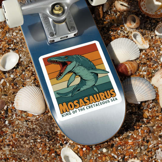 Retro Mosasaurus Vinyl Sticker - Vintage Dinosaur Decal | Die-Cut Sticker for Laptop, Skateboard, Journal | Cretaceous Sea King Gift
