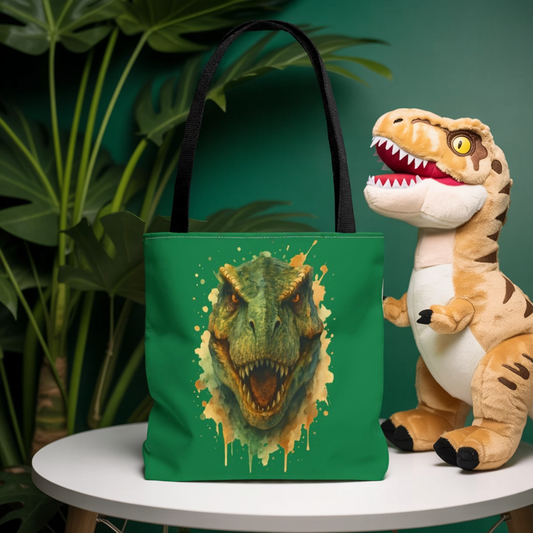 Watercolor T-Rex Tote Bag - Eco Canvas Dino Shopper, Dinosaur Lover Gift, Book Bag, Reusable Grocery Tote - Aesthetic Paleontology Art
