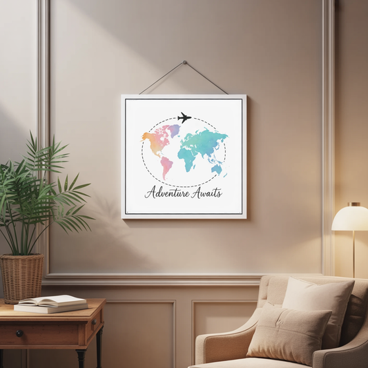 Adventure Awaits Watercolor World Map Print - Travel Wall Art - Inspirational Globe Poster - Wanderlust Decor - Gift for Travelers
