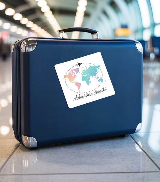 Watercolor Adventure Awaits World Map Sticker - Travel Vinyl Laptop Decal, Wanderlust Gift, Waterproof Aesthetic Globe Sticker