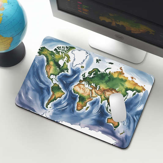 Large Watercolor World Map Desk Mat - Aesthetic Travel Globe Desk Pad, Oversized Mousepad for Office and Gaming, Gift for Travelers