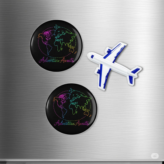 Adventure Awaits Neon Magnet - Y2K Rainbow World Map and Airplane Fridge Magnet, Travel Aesthetic Decor for Fridge, Locker, Gift