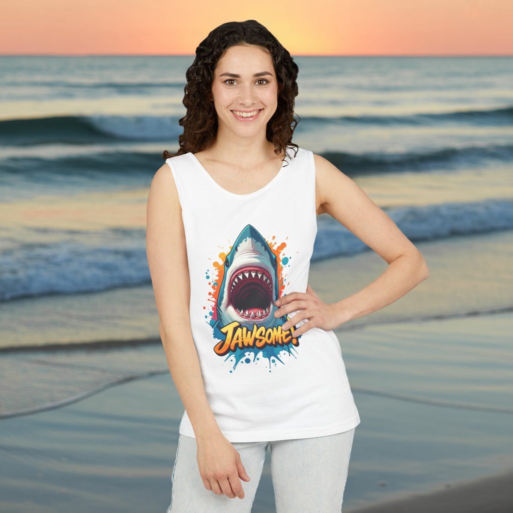 Jawsome Shark Graphic Tank Top | Funny Retro 90s-Style Shark Tee for Men and Women | Bold Ocean Print, Humor Gift, Summer Trending