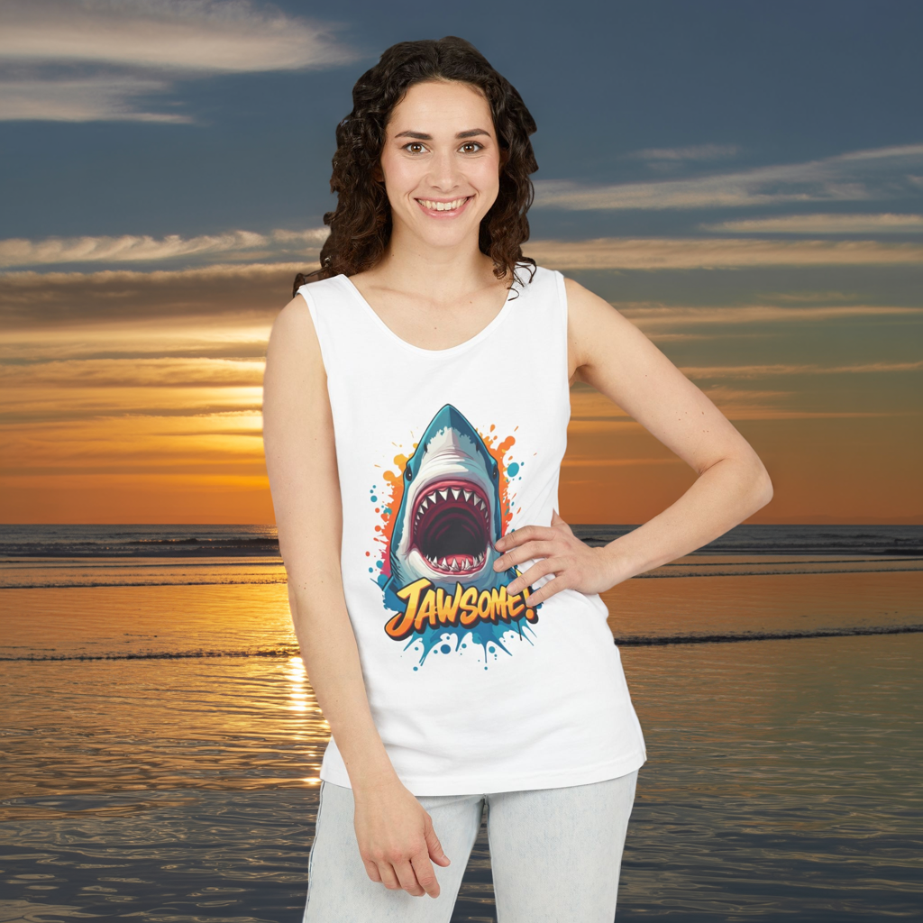 Jawsome Shark Graphic Tank Top | Funny Retro 90s-Style Shark Tee for Men and Women | Bold Ocean Print, Humor Gift, Summer Trending