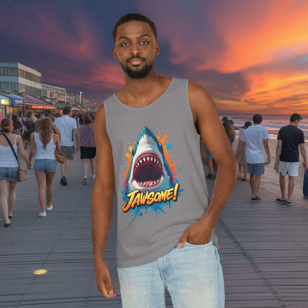 Jawsome Shark Graphic Tank Top | Funny Retro 90s-Style Shark Tee for Men and Women | Bold Ocean Print, Humor Gift, Summer Trending