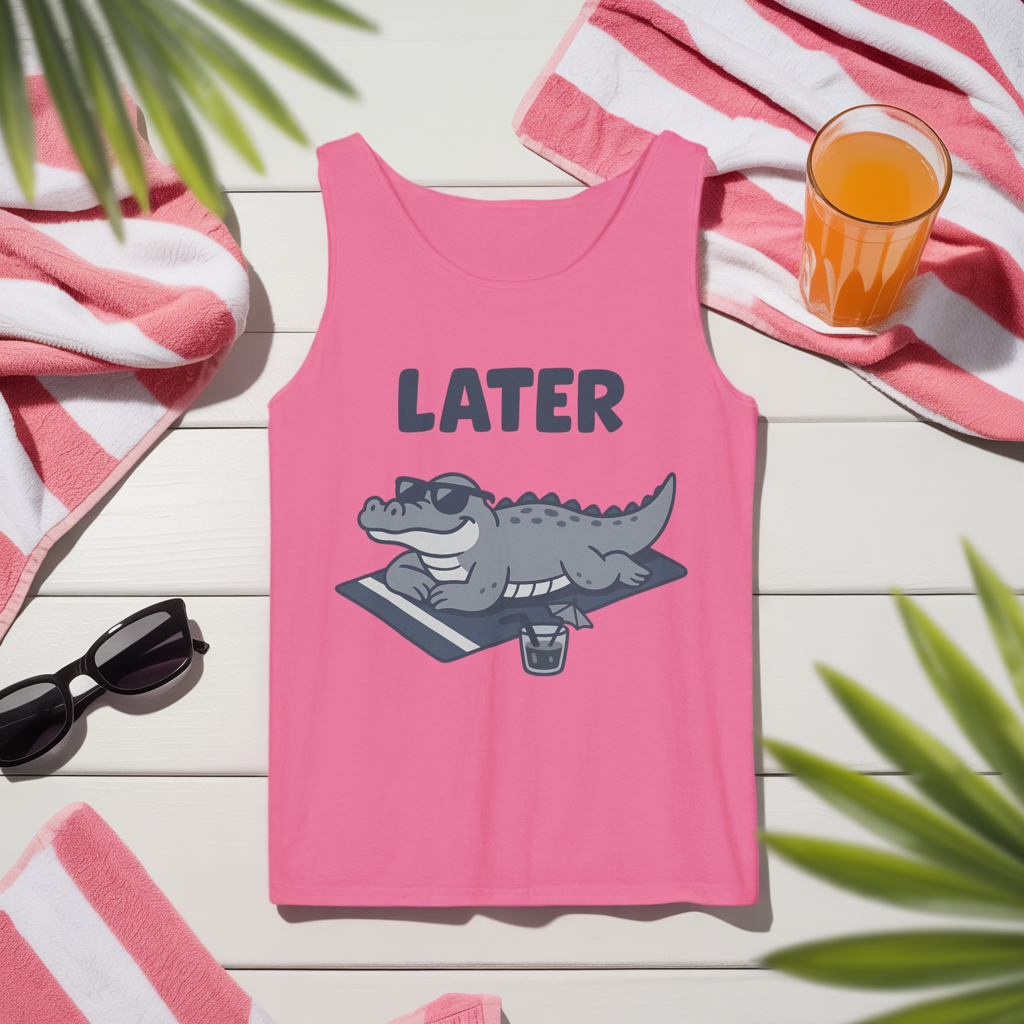 Funny Crocodile Tank Top - ‘Later Gator’ Cute Graphic Croc Tee, Summer Vest, Beach Gift, Sarcastic Animal Humor, Festival and Everyday Wear