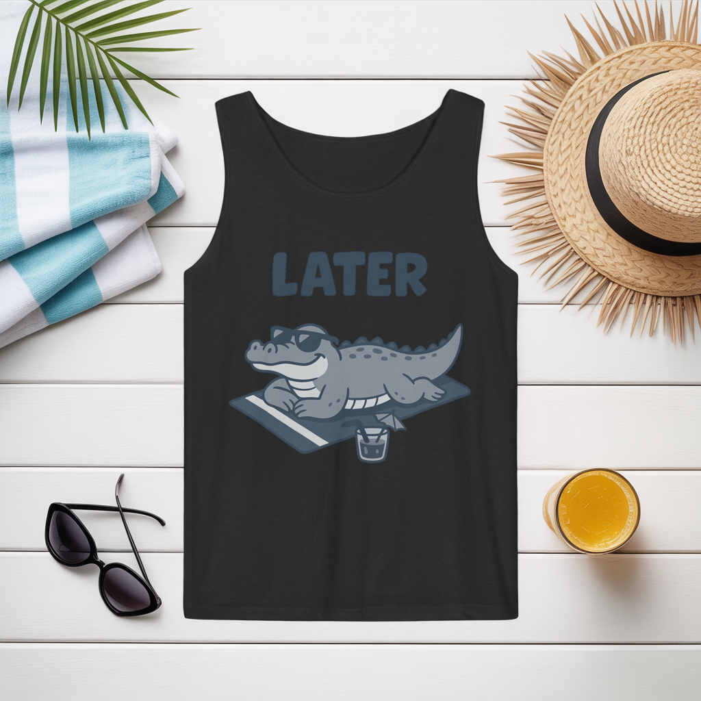 Funny Crocodile Tank Top - ‘Later Gator’ Cute Graphic Croc Tee, Summer Vest, Beach Gift, Sarcastic Animal Humor, Festival and Everyday Wear