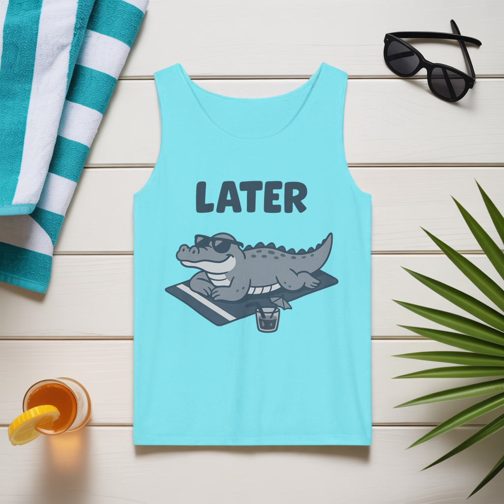 Funny Crocodile Tank Top - ‘Later Gator’ Cute Graphic Croc Tee, Summer Vest, Beach Gift, Sarcastic Animal Humor, Festival and Everyday Wear