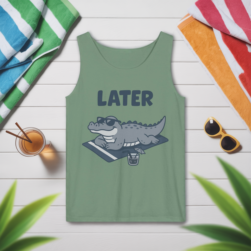 Funny Crocodile Tank Top - ‘Later Gator’ Cute Graphic Croc Tee, Summer Vest, Beach Gift, Sarcastic Animal Humor, Festival and Everyday Wear