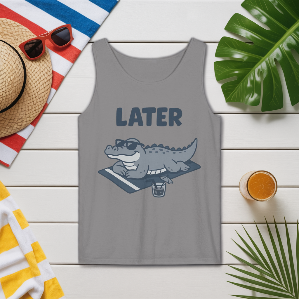 Funny Crocodile Tank Top - ‘Later Gator’ Cute Graphic Croc Tee, Summer Vest, Beach Gift, Sarcastic Animal Humor, Festival and Everyday Wear