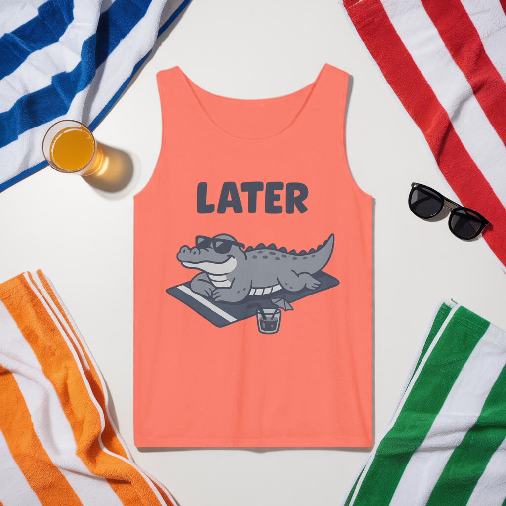 Funny Crocodile Tank Top - ‘Later Gator’ Cute Graphic Croc Tee, Summer Vest, Beach Gift, Sarcastic Animal Humor, Festival and Everyday Wear