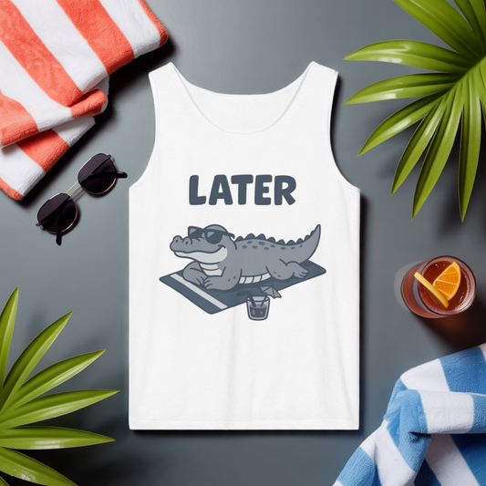 Funny Crocodile Tank Top - ‘Later Gator’ Cute Graphic Croc Tee, Summer Vest, Beach Gift, Sarcastic Animal Humor, Festival and Everyday Wear
