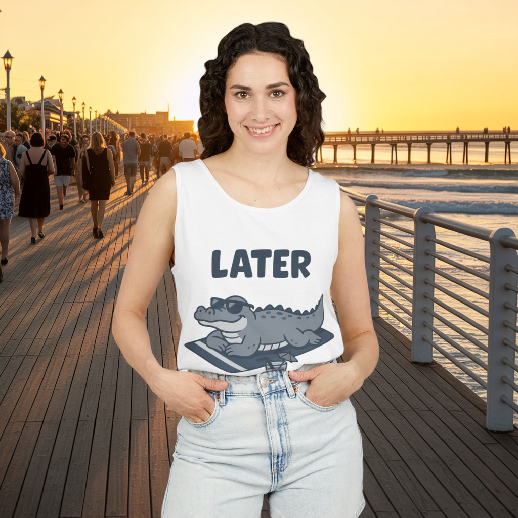 Funny Crocodile Tank Top - ‘Later Gator’ Cute Graphic Croc Tee, Summer Vest, Beach Gift, Sarcastic Animal Humor, Festival and Everyday Wear