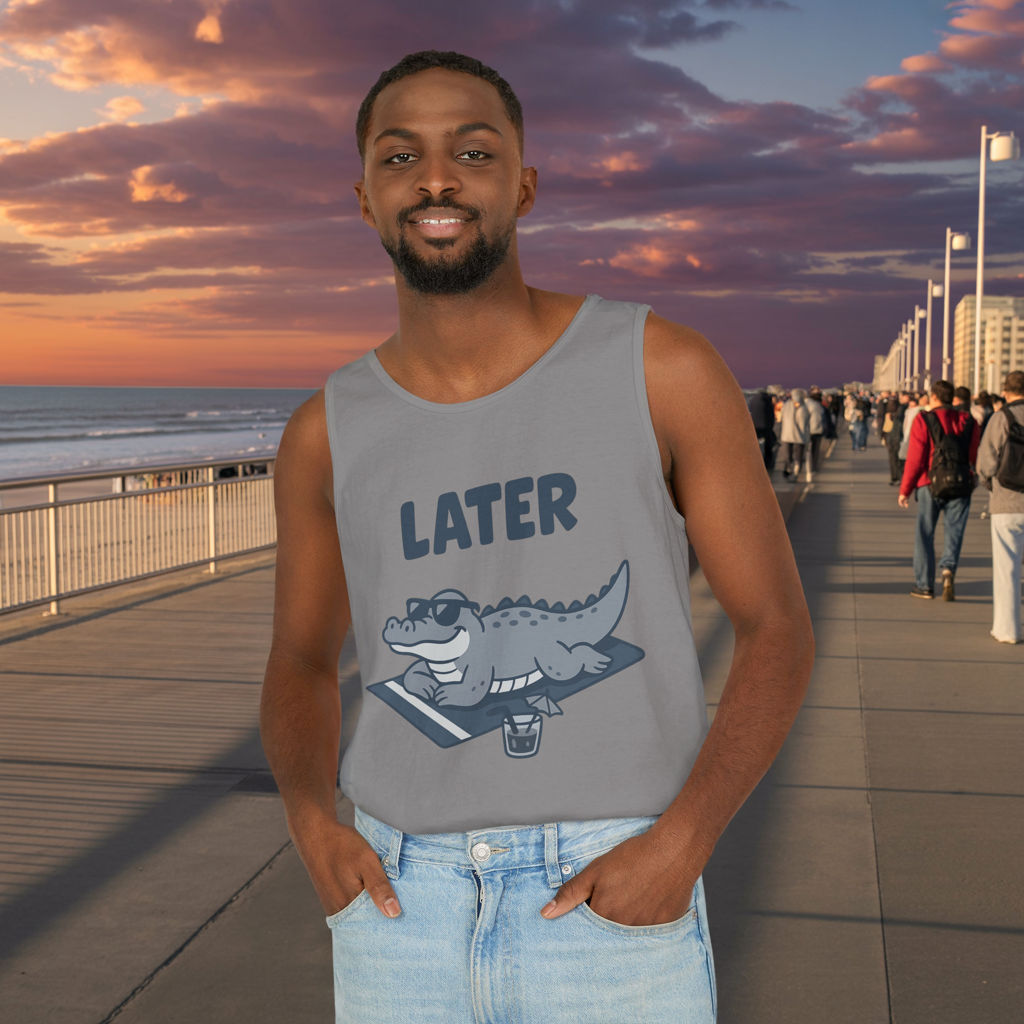 Funny Crocodile Tank Top - ‘Later Gator’ Cute Graphic Croc Tee, Summer Vest, Beach Gift, Sarcastic Animal Humor, Festival and Everyday Wear