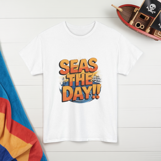 Seas The Day!! Tee • Ocean Pun Graphic Shirt • Comfort Colors Unisex Beachy Vibes • Nautical Aesthetic • Gift for Sea Lovers & Summer Vacays