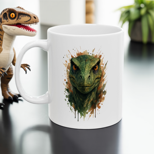 Realistic Dinosaur Coffee Mug - Watercolor Raptor Face Mug, 11oz/15oz Ceramic Cup, Dino Gift for Him, Nature Lover, Jurassic Home Decor