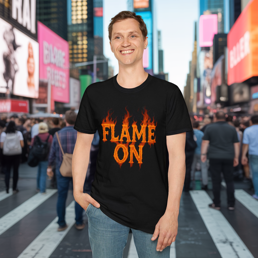 Flame On Fire Typography Shirt - Superhero Fan Gift, Personalized Fiery Slogan Tee, Comic Style Flame Letter T-Shirt, Flame Lover Shirt