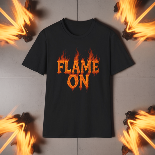 Flame On Fire Typography Shirt - Superhero Fan Gift, Personalized Fiery Slogan Tee, Comic Style Flame Letter T-Shirt, Flame Lover Shirt