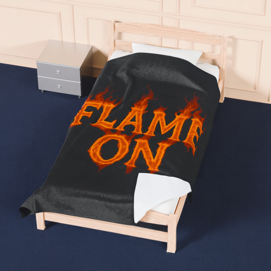 Flame On Fire Typography Blanket - Bold Flame Text Fleece Throw for Comic Fans, Cozy Fire Aesthetic Decor, Hero-Inspired Bedding Gift