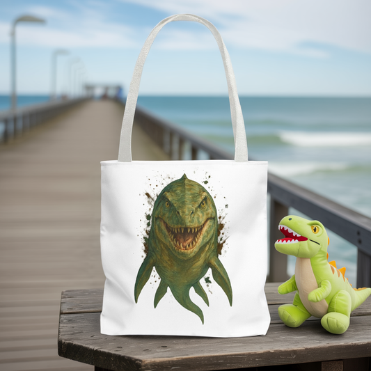 Watercolor Mosasaurus Tote Bag - Prehistoric Sea Monster Art, Dinosaur Ocean Reptile Gift, Eco Canvas Bag for Dino and Marine Fans