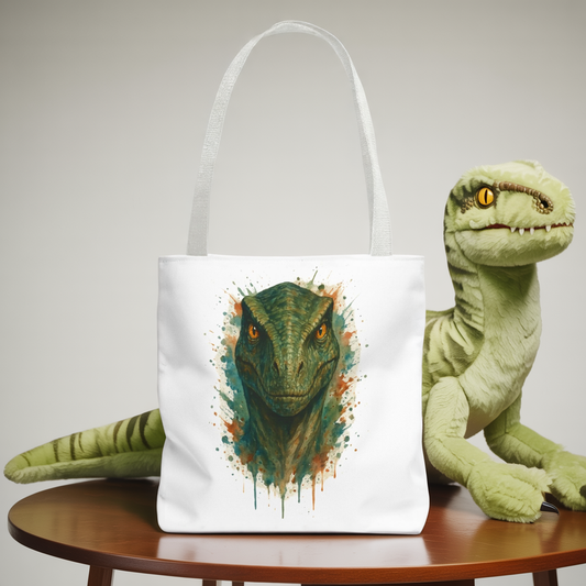 Dinosaur Tote Bag Canvas - Watercolor Raptor Art, Reusable Eco Shopping Bag, Dinosaur Lover Gift, Large Canvas Book and Market Tote