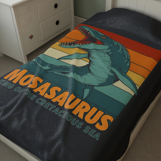 Mosasaurus Dinosaur Blanket - 100% Polyester Fleece Throw, Retro Sea Monster Bedding, Dinosaur Gift for Kids and Adults, Cozy Bed Decor