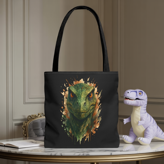 Watercolor Velociraptor Canvas Tote Bag - Eco Reusable Dinosaur Gift for Paleontology Lovers, Market Shopper, Book Lover, Science