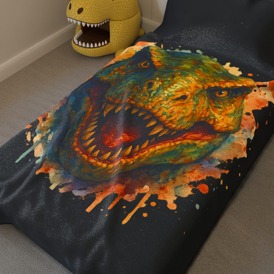Watercolor T-Rex Dinosaur Blanket - 100% Polyester Throw, Cozy Dino Bedding for Kids, Adults, Boys Room Gift, Jurassic Home Decor
