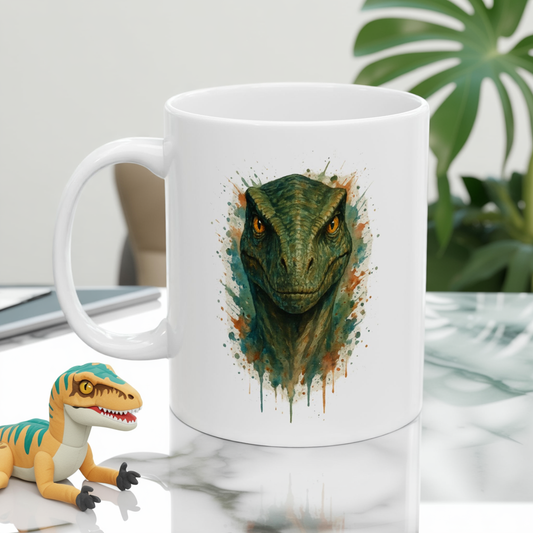 Watercolor Velociraptor Mug - Ceramic Raptor Coffee Cup, 11oz and 15oz Dinosaur Lover Gift, Office Science Decor, Velociraptor Art