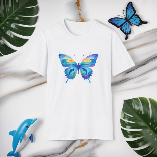 Watercolor Ocean Butterfly Tee - Cottagecore Boho Nature Graphic Shirt - Comfort Colors Unisex Cotton Gift for Her and Summer Vibes
