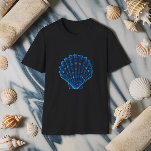 Geometric Digital Shell T‑Shirt • Nature Inspired Graphic Tee • Cottagecore, Y2K Nostalgia, Bold Minimalist Women & Men Gift