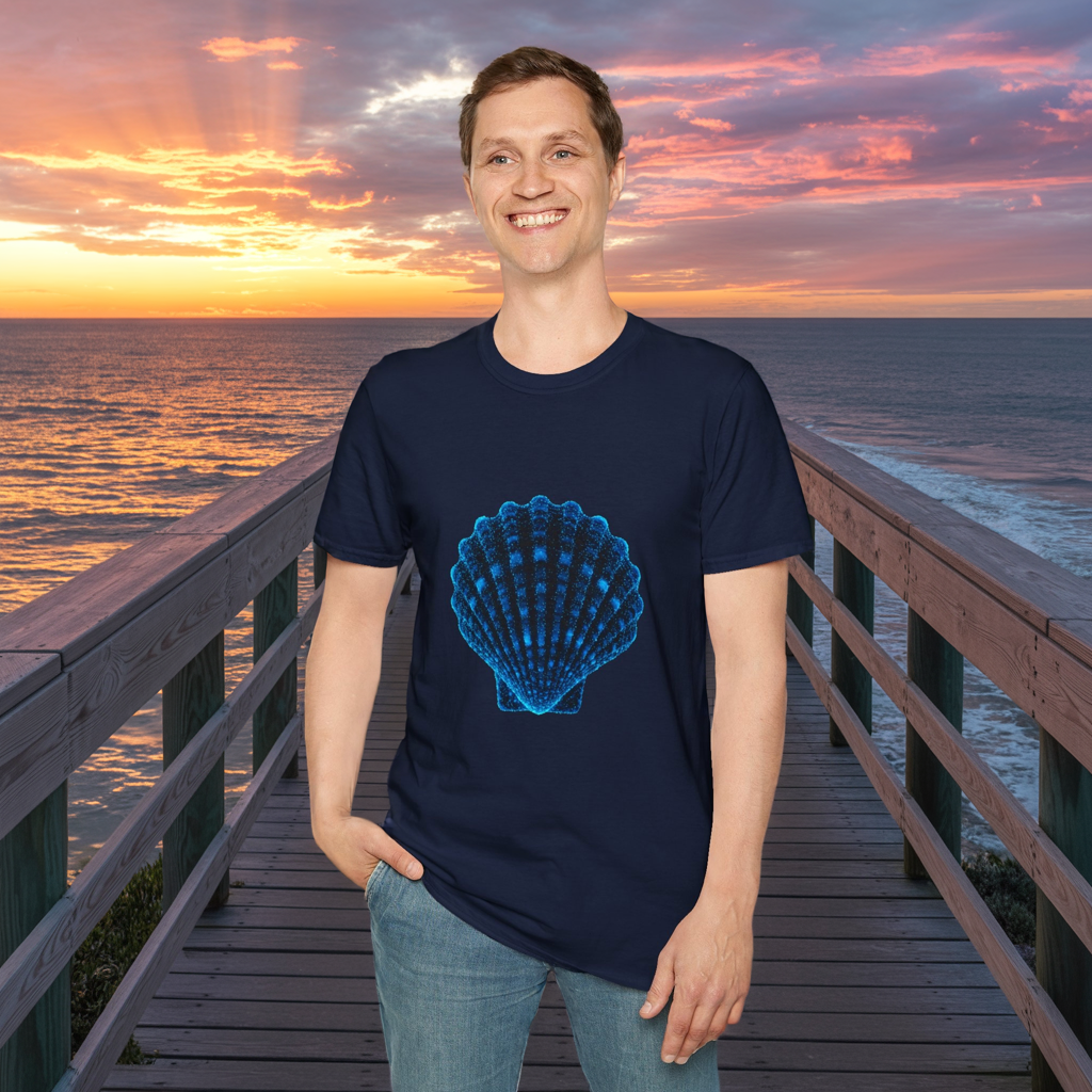 Geometric Digital Shell T‑Shirt • Nature Inspired Graphic Tee • Cottagecore, Y2K Nostalgia, Bold Minimalist Women & Men Gift