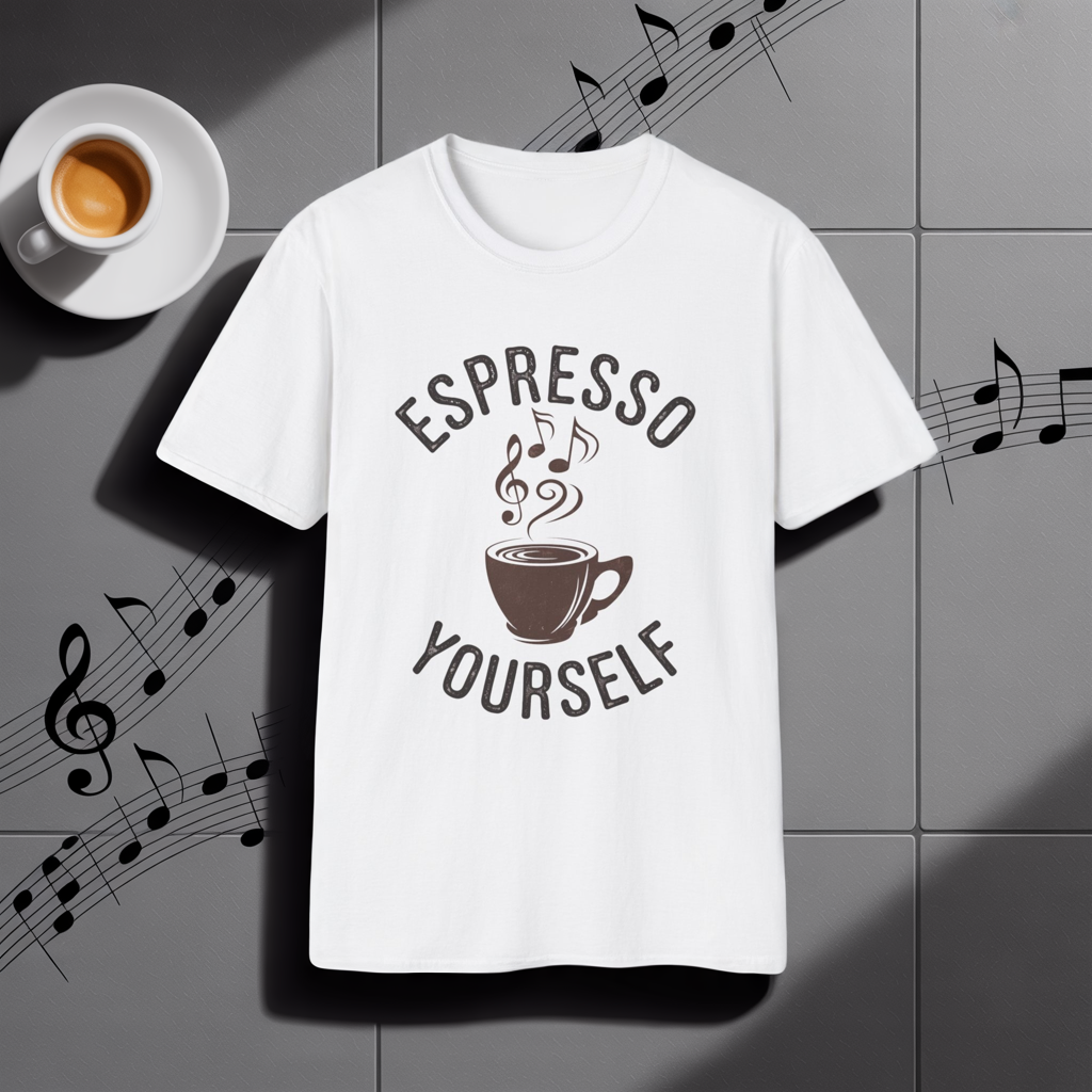 Espresso Yourself T‑Shirt • Funny Coffee Pun Graphic Tee • Musical Espresso Shirt • Caffeine Lover Gift • Coffee Humor Tee for Baristas
