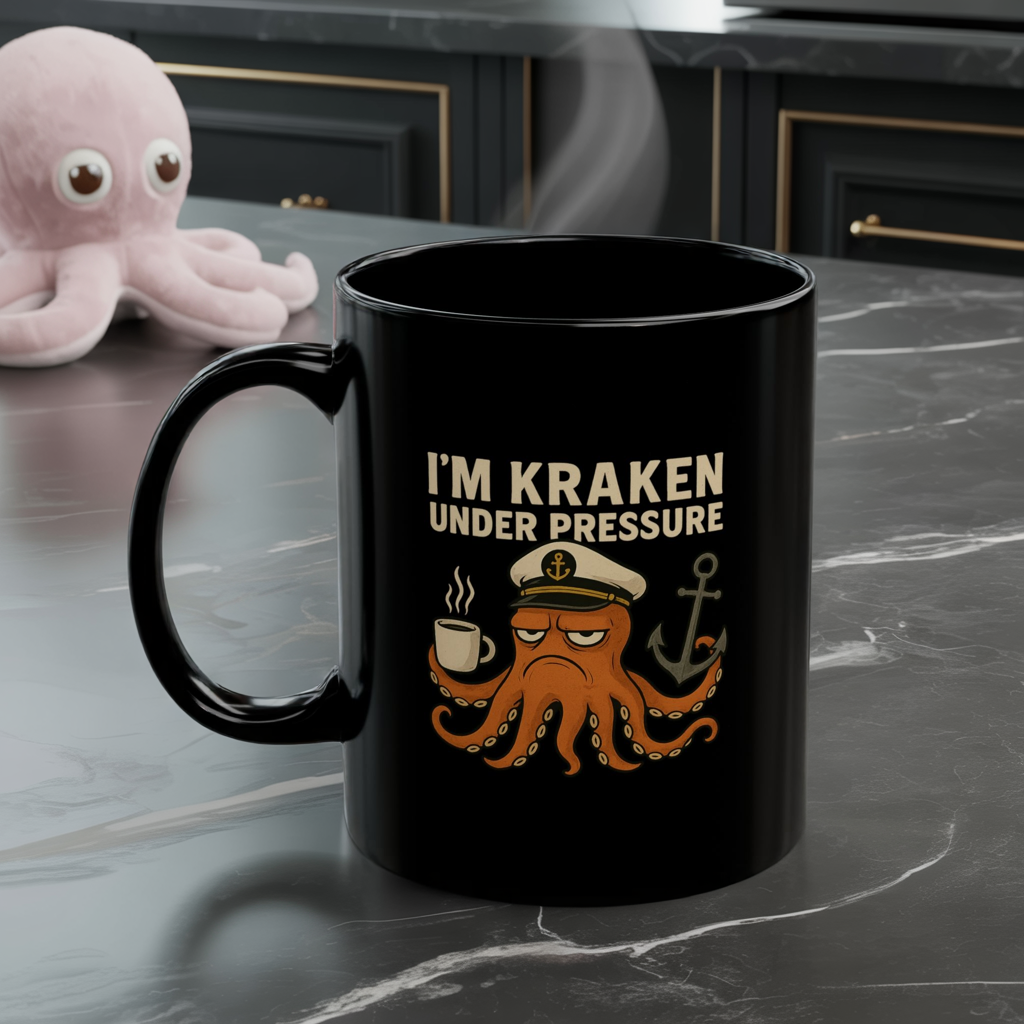 Kraken Under Pressure Mug • Funny Octopus Coffee Cup • Nautical Pun Gift Mug • Ocean Captain Humor • Stress Joke Mug 11oz 15oz