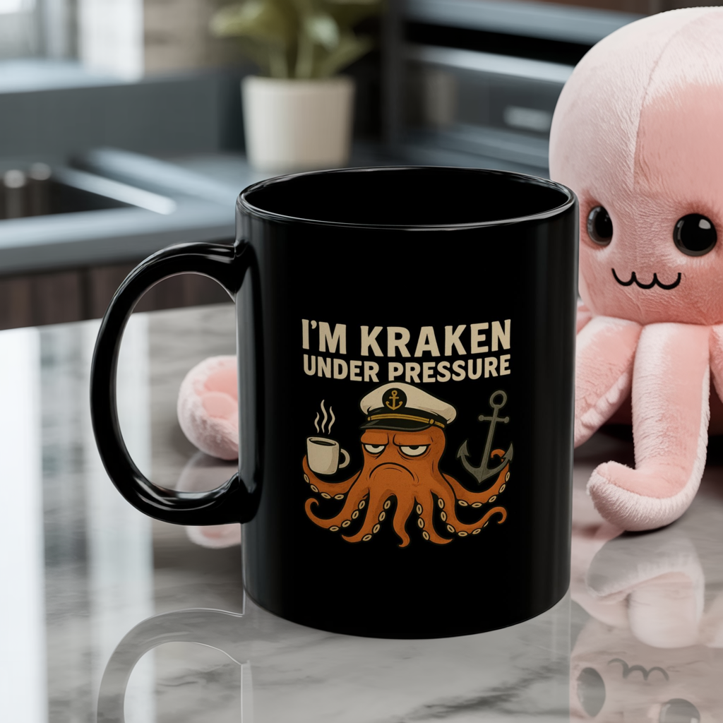 Kraken Under Pressure Mug • Funny Octopus Coffee Cup • Nautical Pun Gift Mug • Ocean Captain Humor • Stress Joke Mug 11oz 15oz