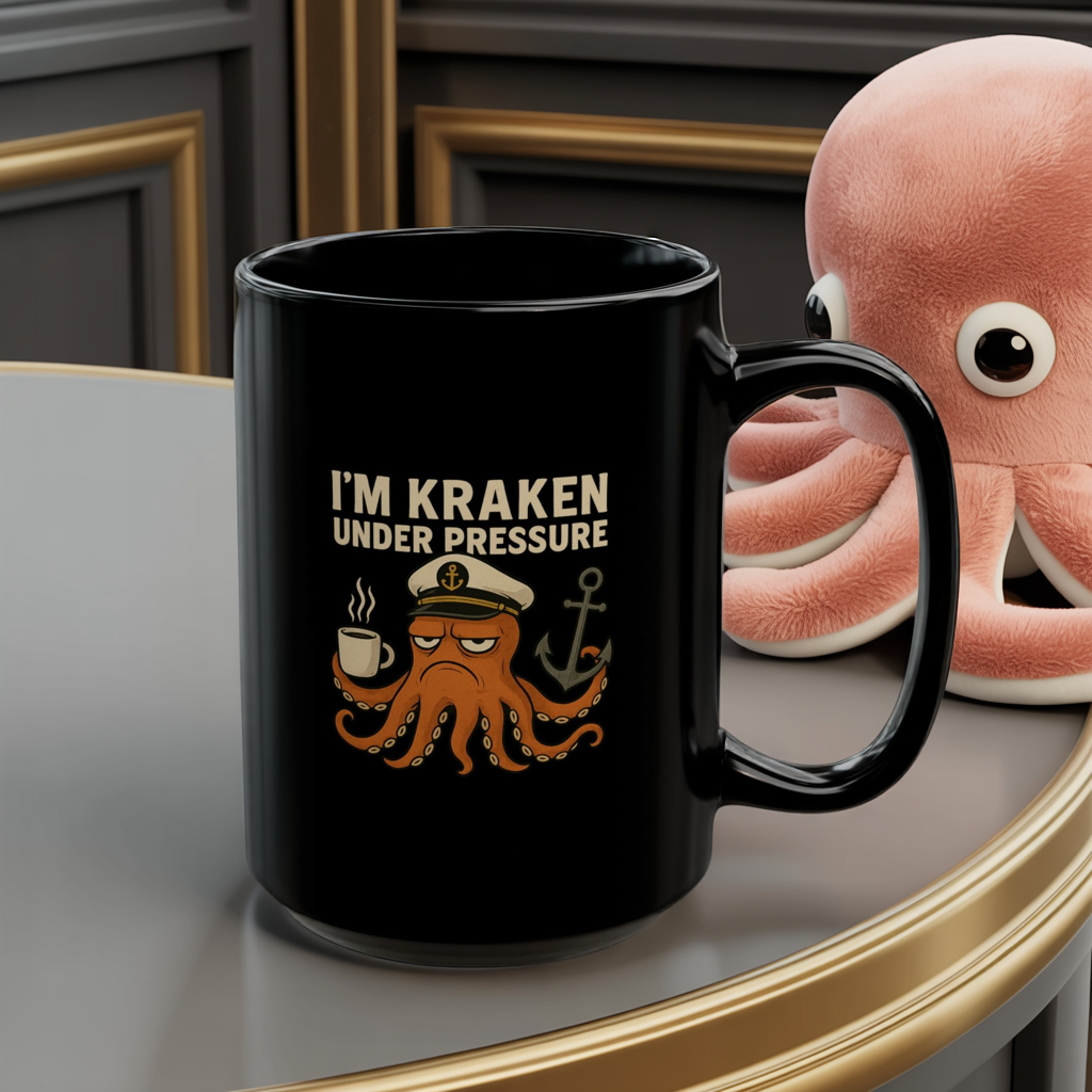 Kraken Under Pressure Mug • Funny Octopus Coffee Cup • Nautical Pun Gift Mug • Ocean Captain Humor • Stress Joke Mug 11oz 15oz