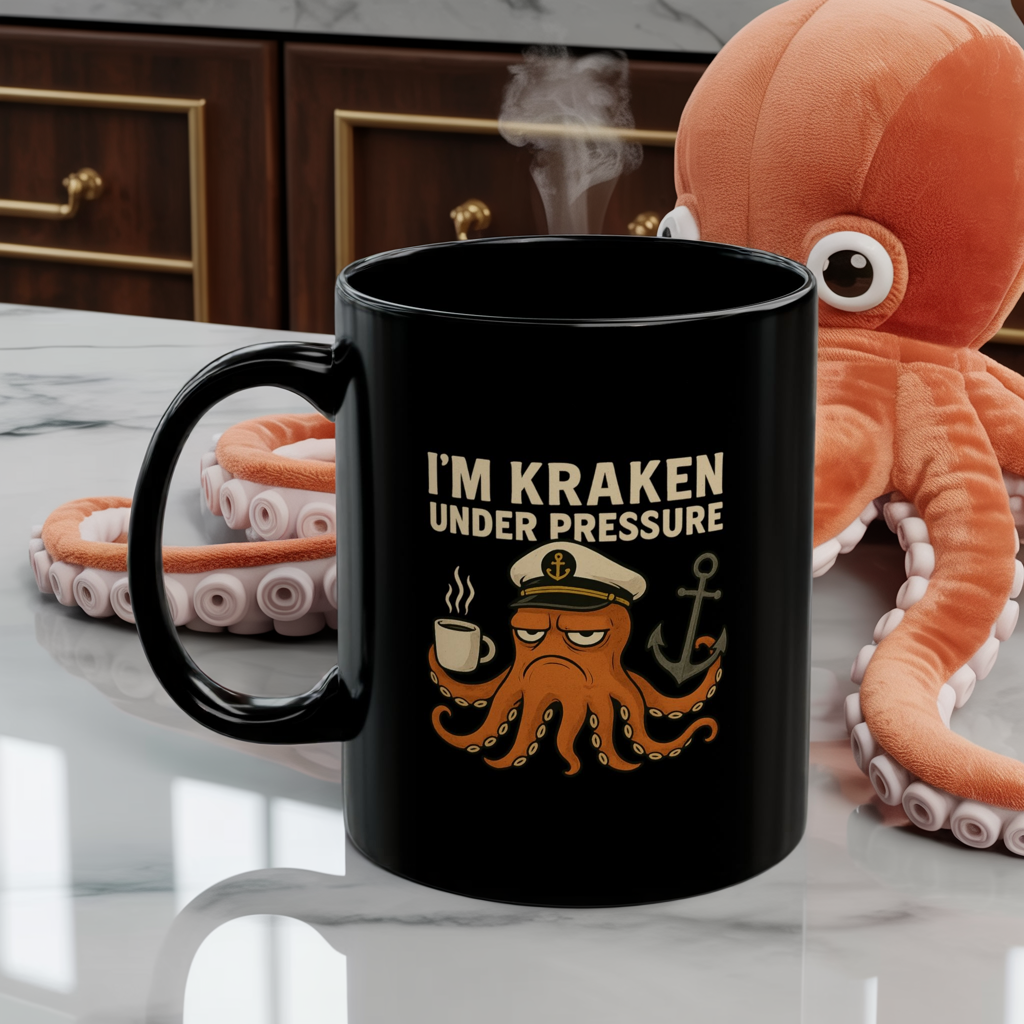 Kraken Under Pressure Mug • Funny Octopus Coffee Cup • Nautical Pun Gift Mug • Ocean Captain Humor • Stress Joke Mug 11oz 15oz