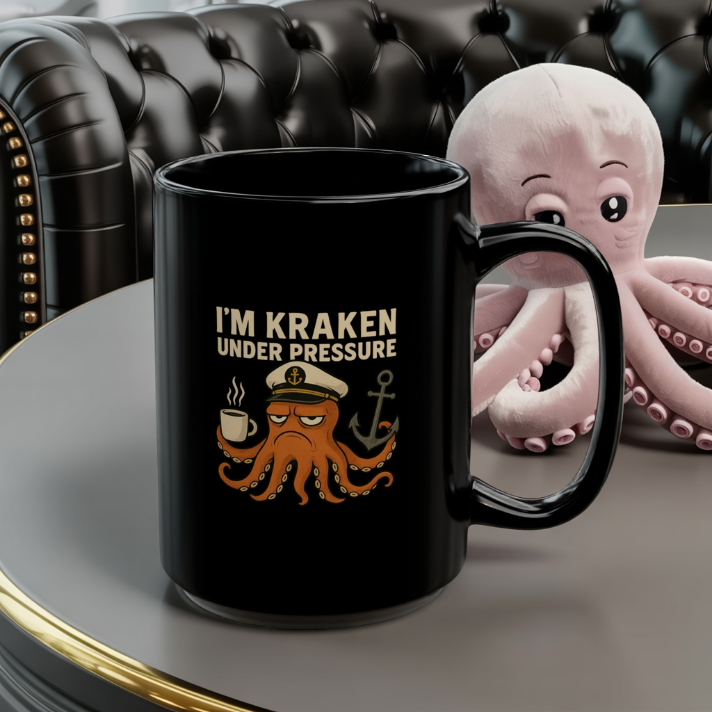 Kraken Under Pressure Mug • Funny Octopus Coffee Cup • Nautical Pun Gift Mug • Ocean Captain Humor • Stress Joke Mug 11oz 15oz