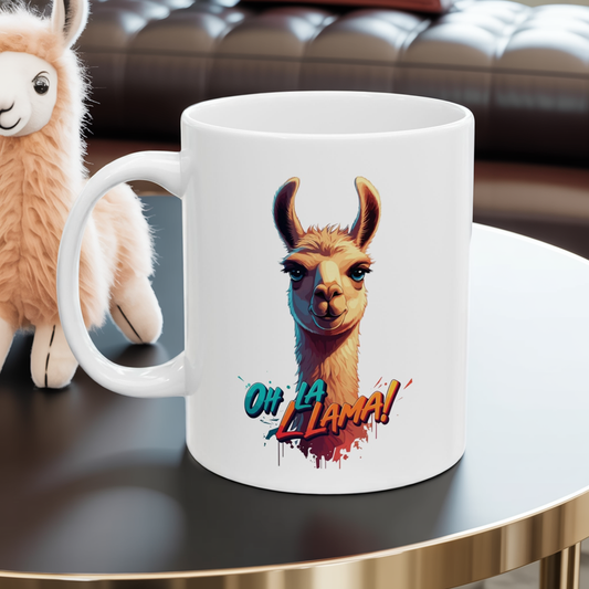 Oh La Llama Mug – Cute Llama Coffee Cup 11 oz & 15 oz Ceramic | Funny Animal Gift For Llama Lover Kitchen Decor