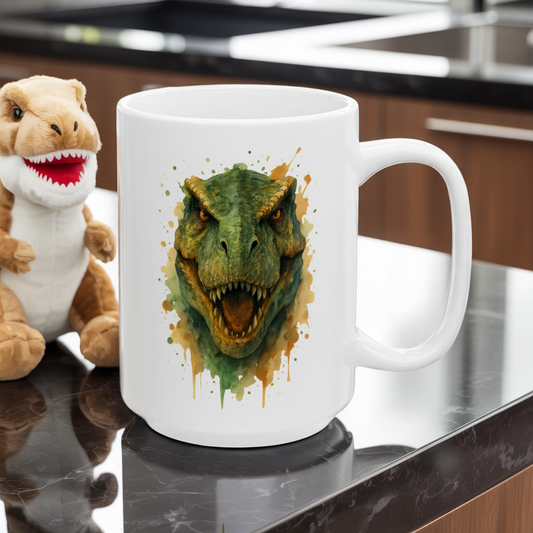 T-Rex Dinosaur Mug – Roaring T‑Rex Coffee Cup 11oz & 15oz | Jurassic Gift for Dino Lovers | Scary Dinosaur Kitchen Decor Mug